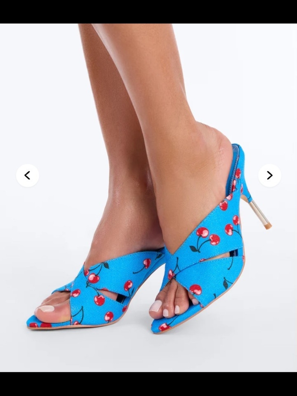 Fashion Nova Blue Mix Print /Cherry Print Mule Heels